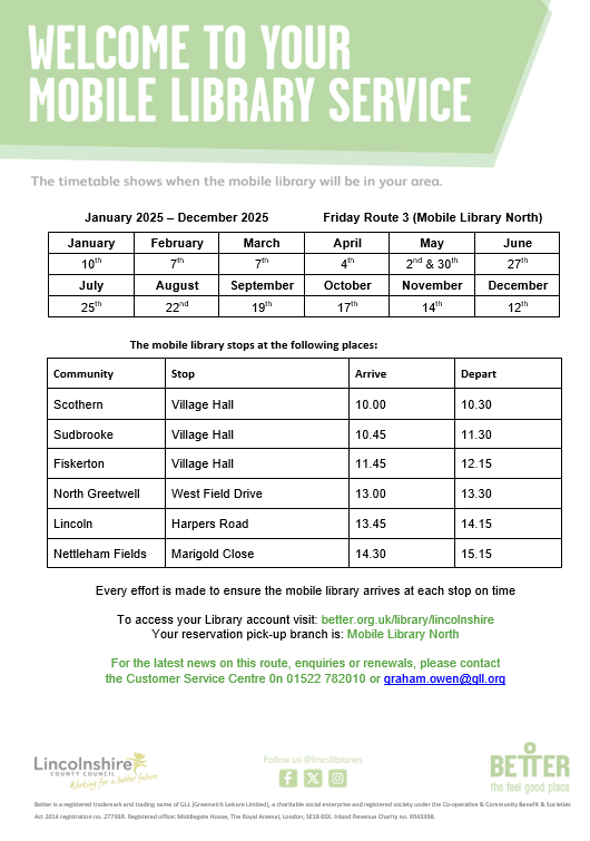 Mobile library timetable